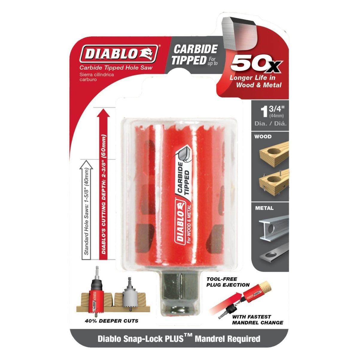 Diablo DHS1750CT 1-3/4 Inch Carbide-Tipped Wood & Metal Holesaw