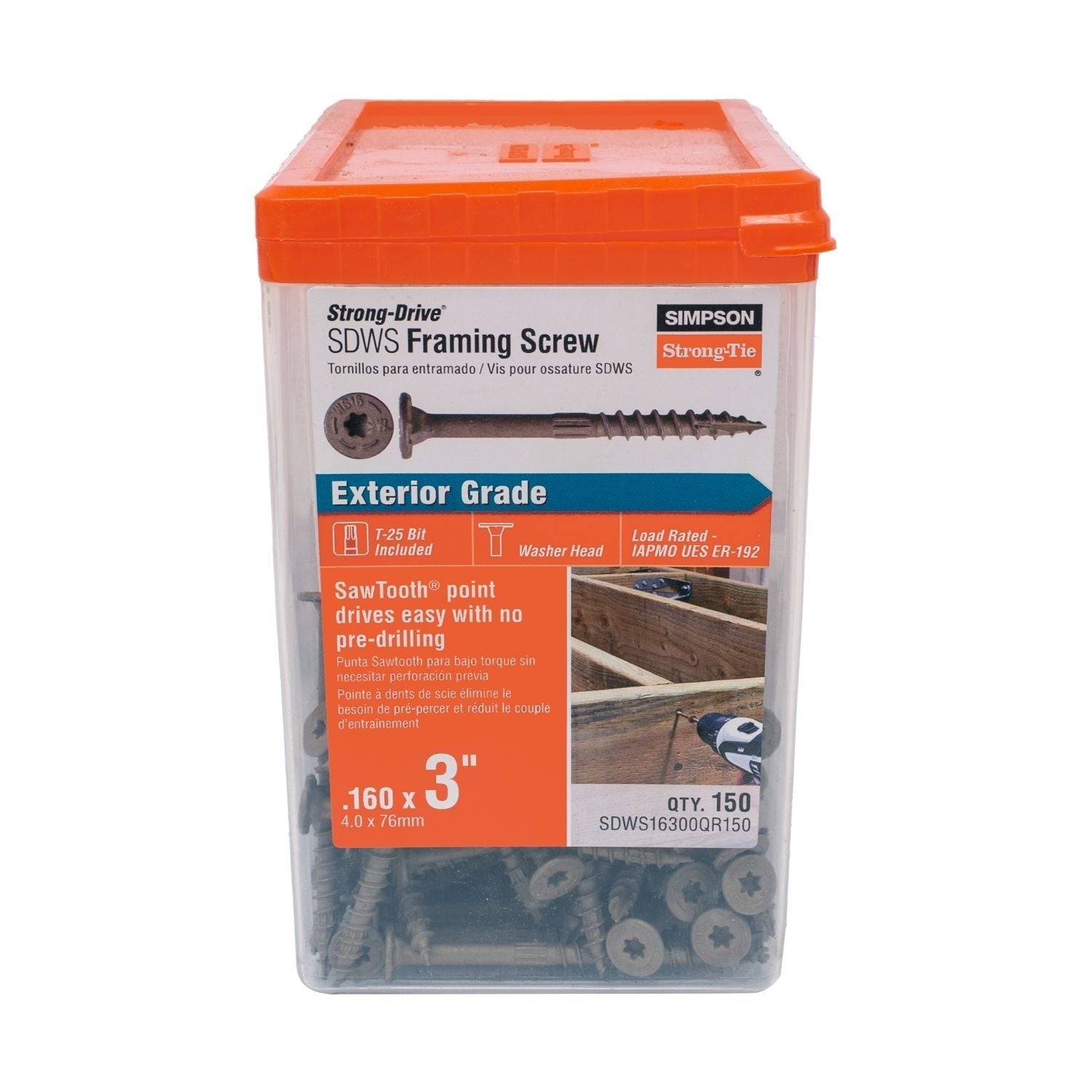 Simpson Strong-Tie Strong-Drive SDWS FRAMING Screw, 0.160-in. x 3-in. T25, Quik Guard, Tan, 150-Pack (SDWS16300QR150)