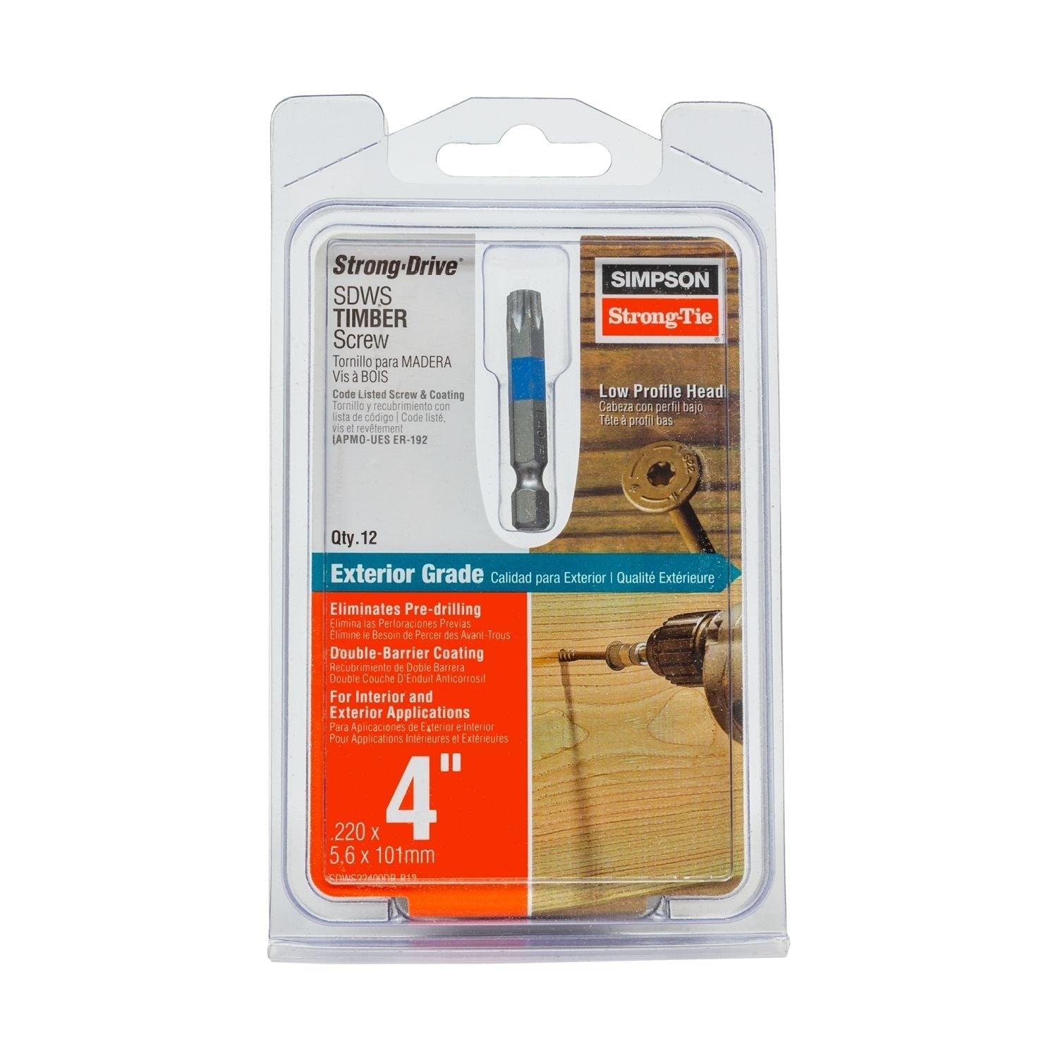 Simpson Strong-Tie SDWS22400DB-R12 Strong-Drive SDWS TIMBER Screw (Exterior Grade), 0.220-in. x 4-in. T40, Tan, 12-Pack
