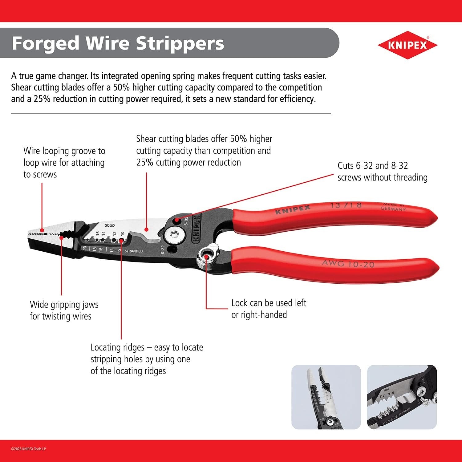 Knipex 13 72 8 Forged 8-in. 10-20 AWG Wire Stripper and Cutter