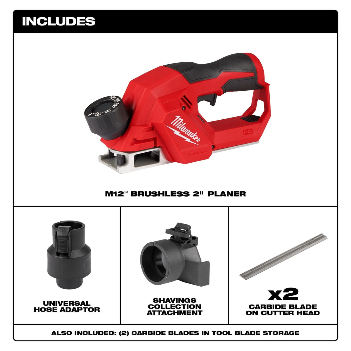 Milwaukee M12 Brushless 2-inch Planer with 4.0Ah Extended Capacity Battery