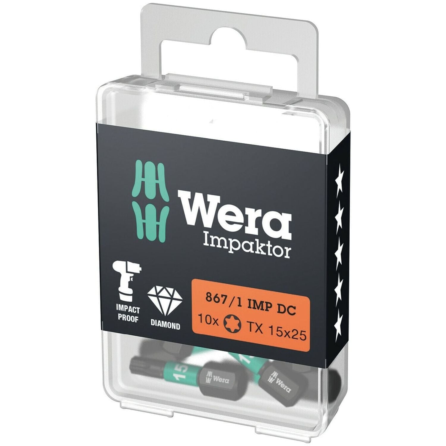 Wera 867/1 Imp Dc Torx Diy Impaktor Bit, Torx 15x25-mm., 10-Pieces