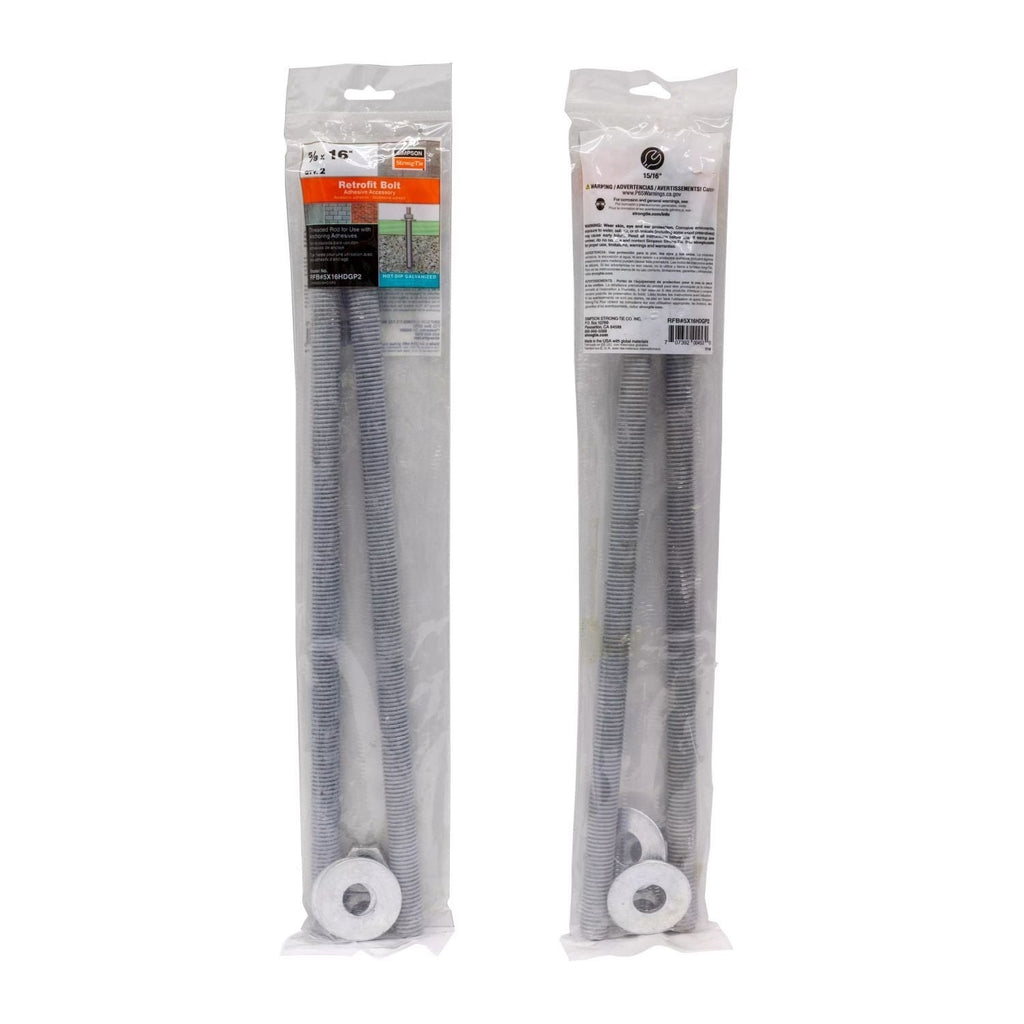 Simpson Strong-Tie RFB#5X16HDGP2 RFB 5/8-in. x 16-in. Hot-Dip Galvanized Retrofit Bolt, 2-Pack