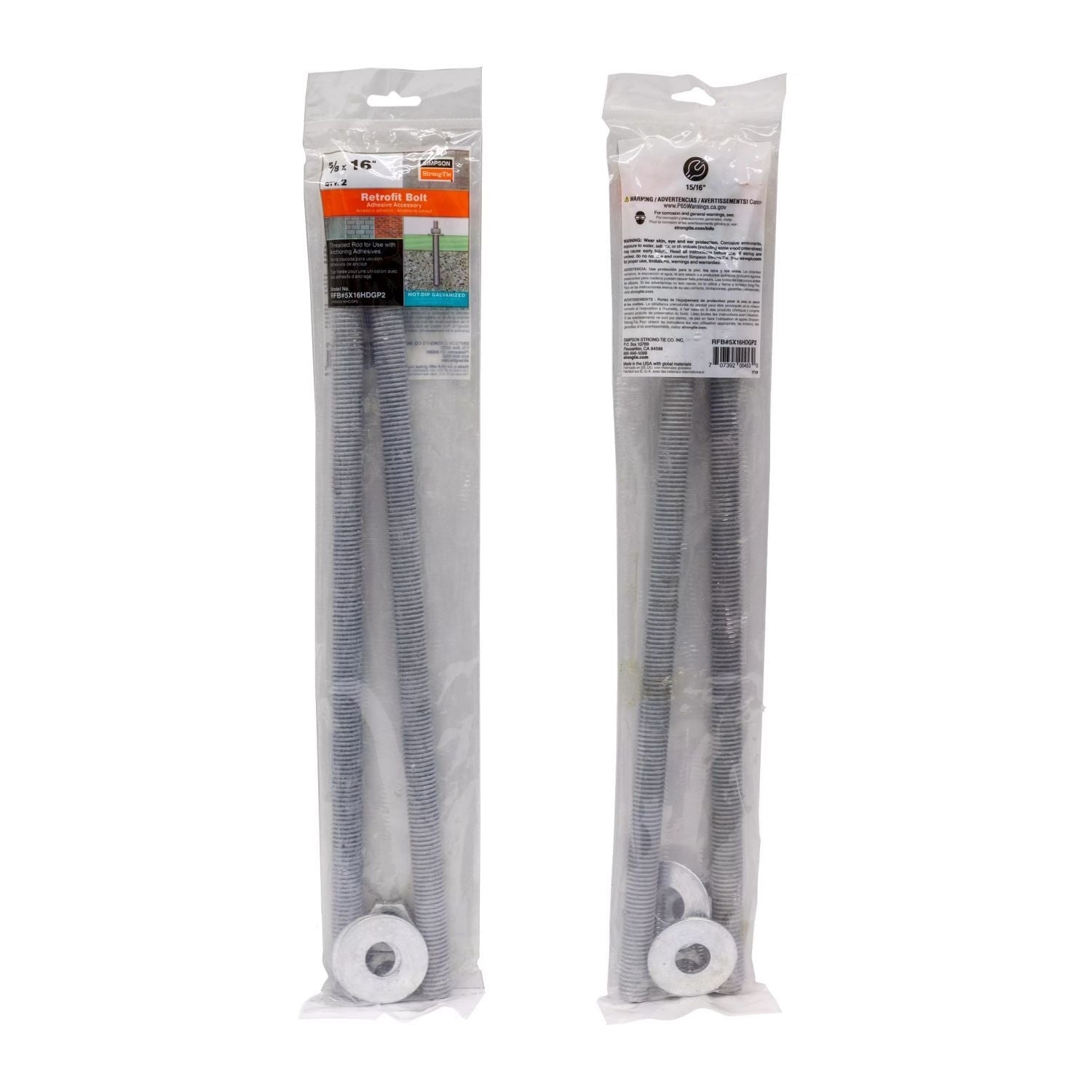 Simpson Strong-Tie RFB#5X16HDGP2 RFB 5/8-in. x 16-in. Hot-Dip Galvanized Retrofit Bolt, 2-Pack