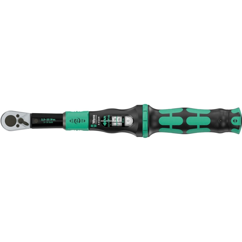Wera Click-Torque Lock A 6 Torque Wrench, Adjustable, Torque Lock Function, Reversible Ratchet, Clockwise Torque Operation, 2.5-25 Nm, 1/4-in.x2.5-25 Nm