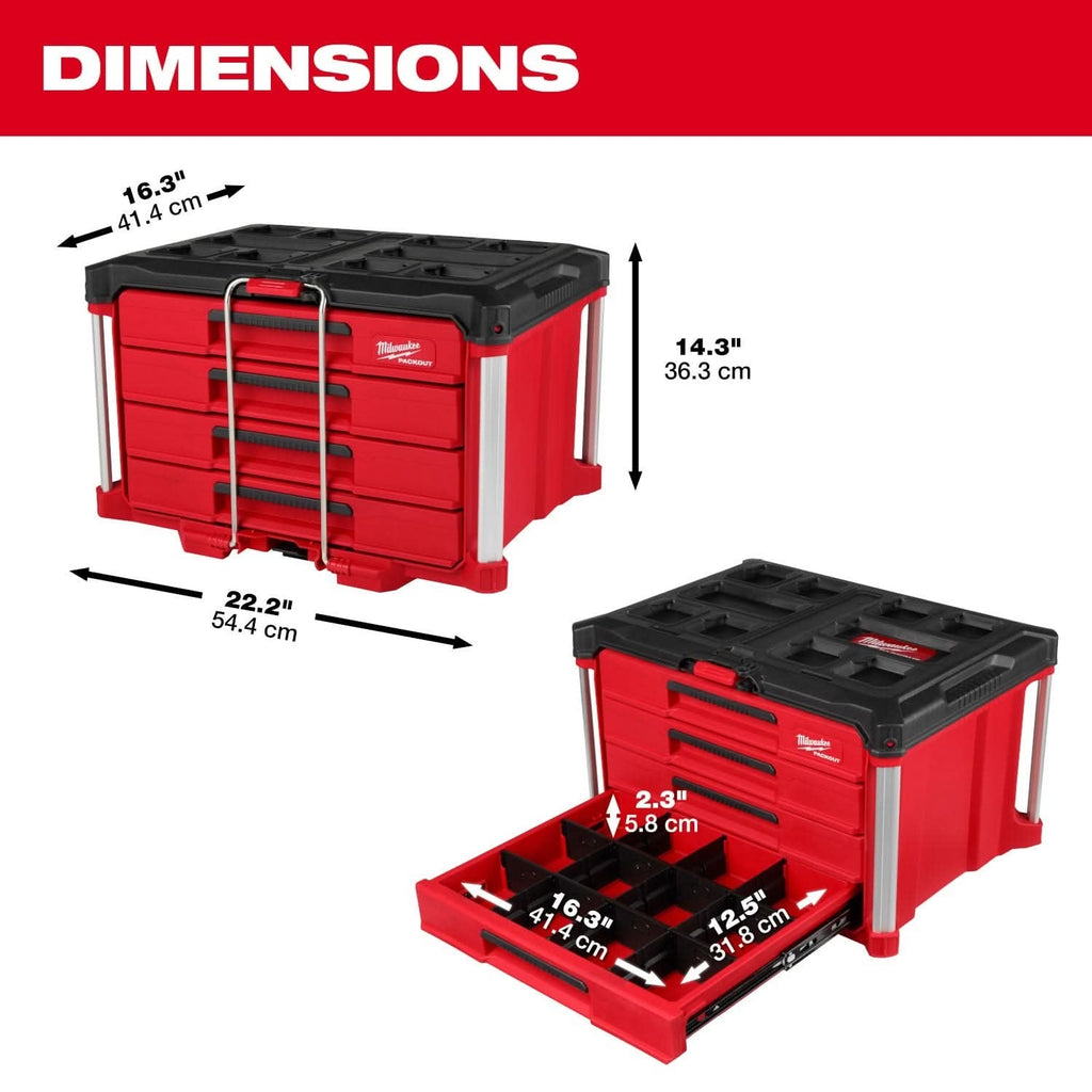 Milwaukee 48-22-8420 PACKOUT Rolling Drawer Tool Box & 48-22-8444 PACKOUT 4-Drawer Tool Box
