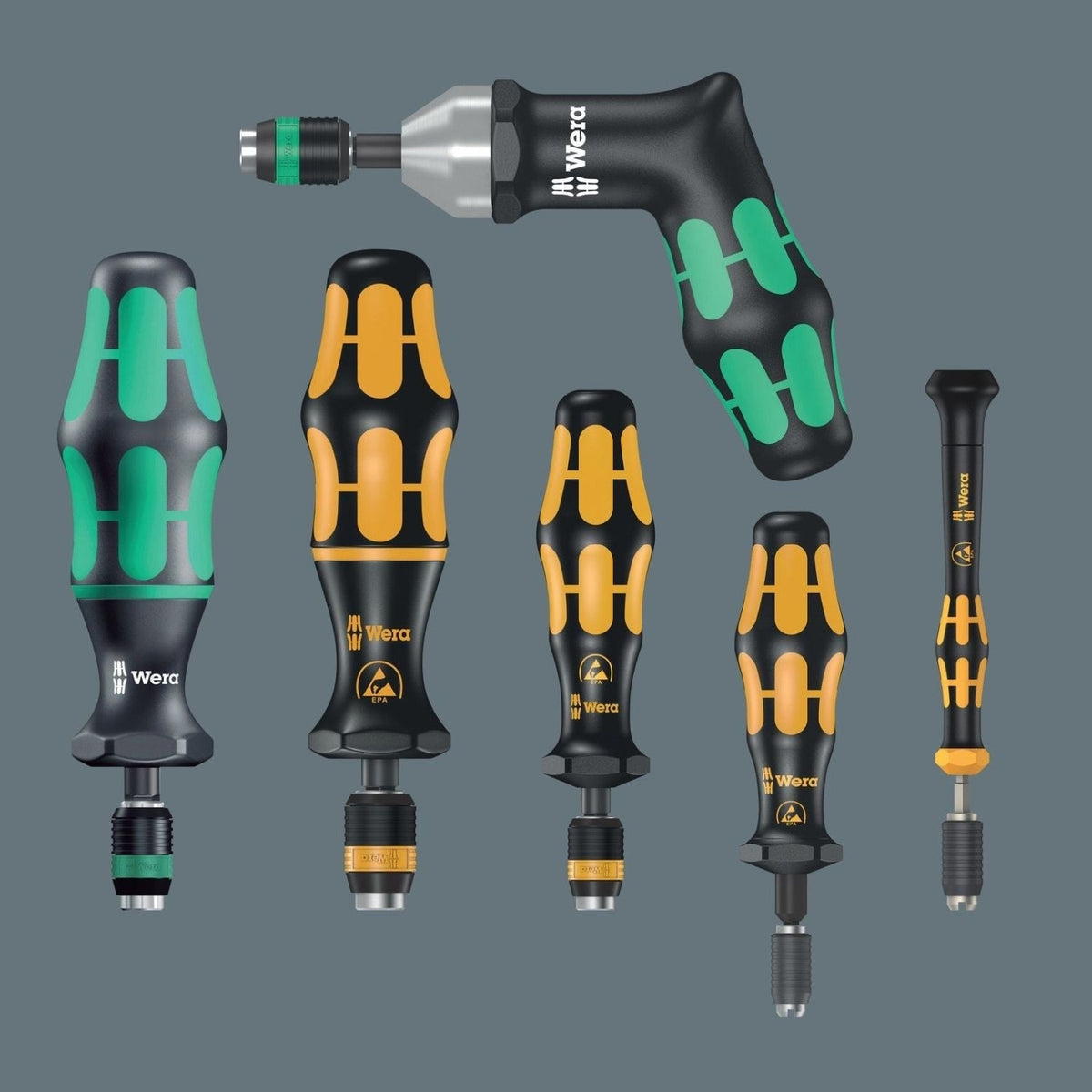 Wera 7400 Series Kraftform Torque Screwdrivers, With Factory Pre-Set Value (0.1-1.5 Nm) And Rapidaptor Quick-Release Chuck, Handle Size 89-mm., 7450x0.1 Nmx0.1-0.34 Nm
