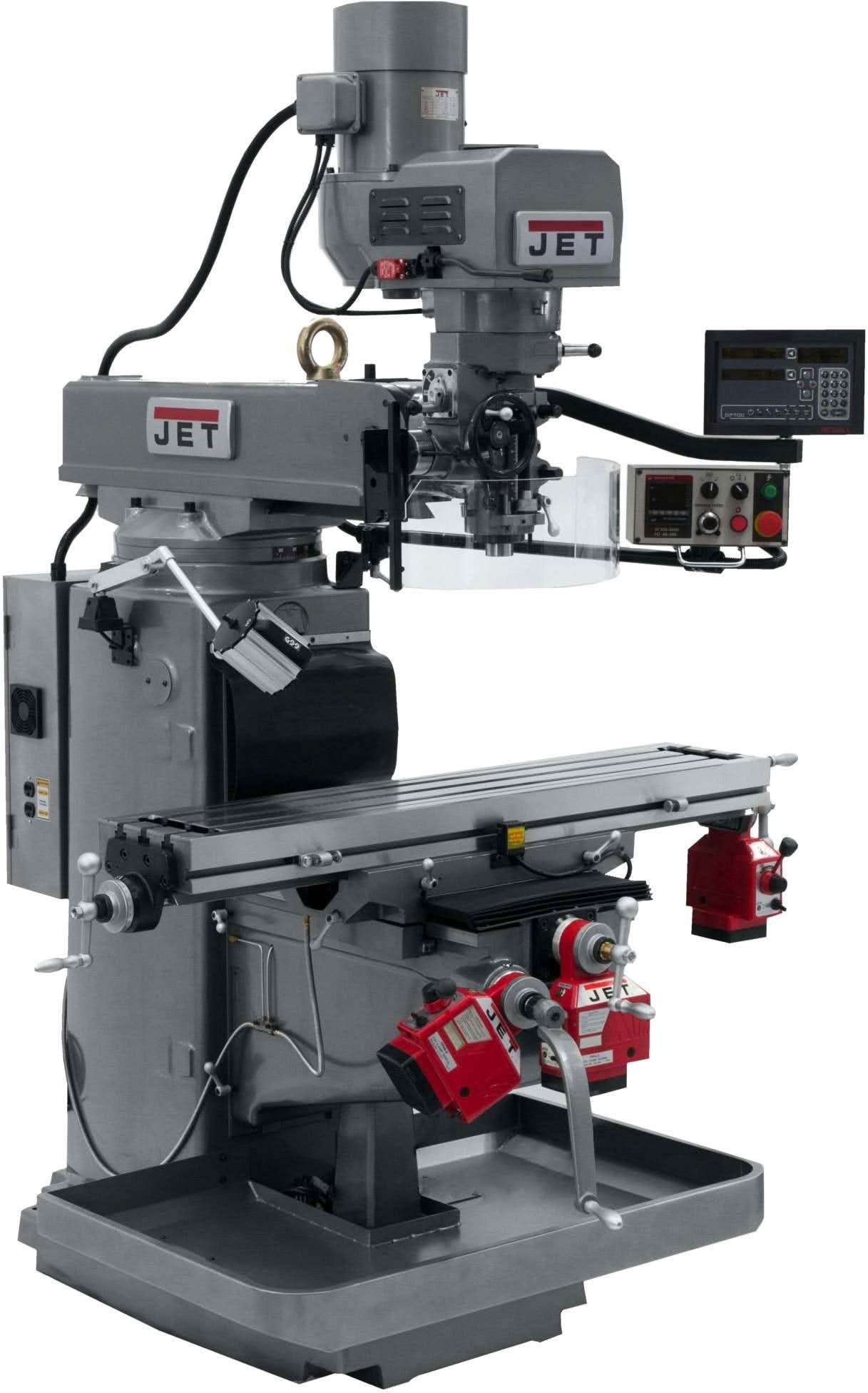 Jet Tools 690643 JTM-1050EVS2/230 Mill With 3-Axis Newall DP700 DRO (Knee) With X, Y and Z-Axis Powerfeeds