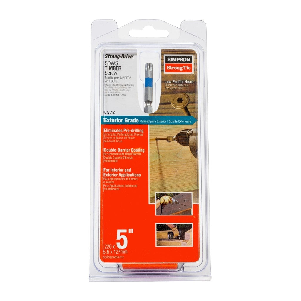 Simpson Strong-Tie SDWS22500DB-R12 Strong-Drive SDWS TIMBER Screw (Exterior Grade), 0.220-in. x 5-in. T40, Tan, 12-Pack