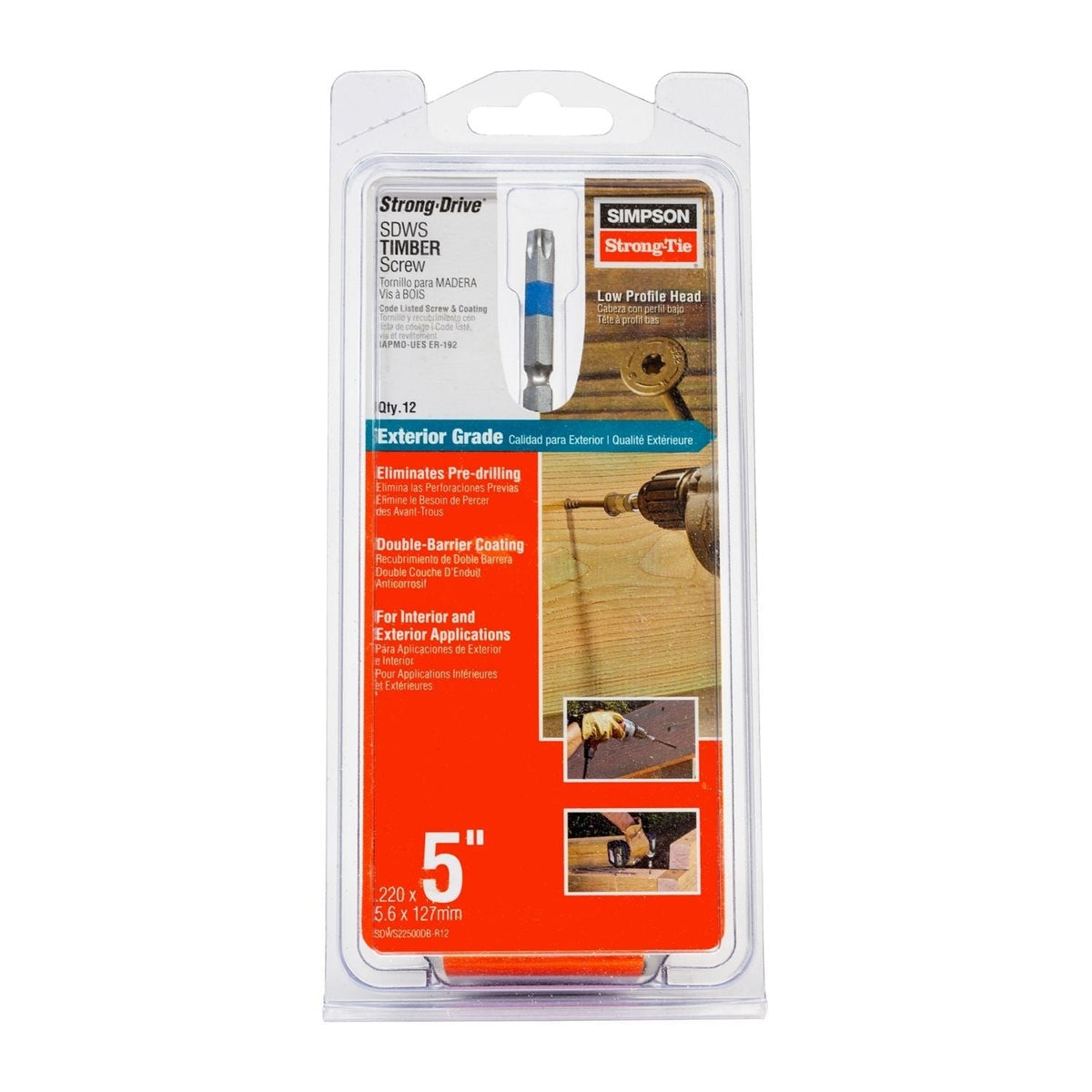 Simpson Strong-Tie SDWS22500DB-R12 Strong-Drive SDWS TIMBER Screw (Exterior Grade), 0.220-in. x 5-in. T40, Tan, 12-Pack