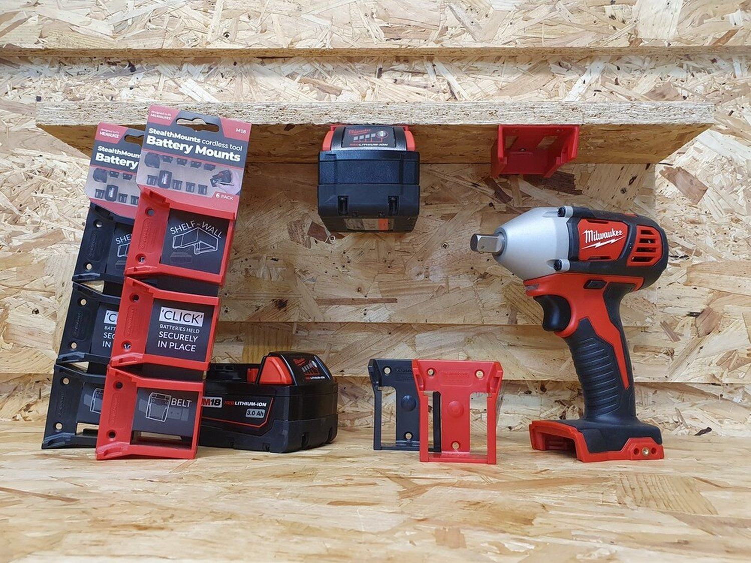 StealthMounts Battery Mounts for Milwaukee M18, 6-Pack