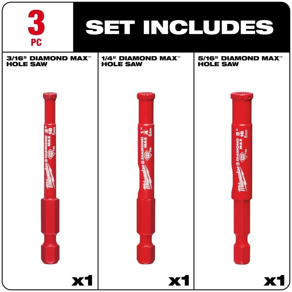 Milwaukee 49-56-0500 DIAMOND MAX Diamond Grit Hole Saw, 3-Piece Set