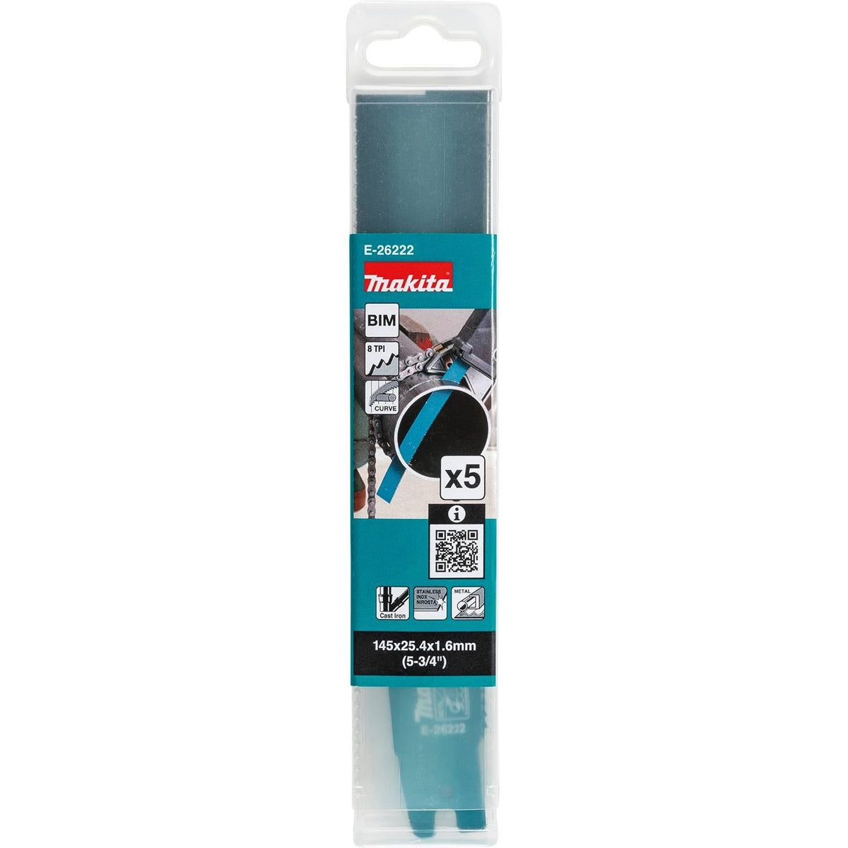 Makita E-26222 5-3/4-in. Curved Metal Pipe Cutting Recipro Saw Blade, 8-TPI, 5-Pack, GRJ03