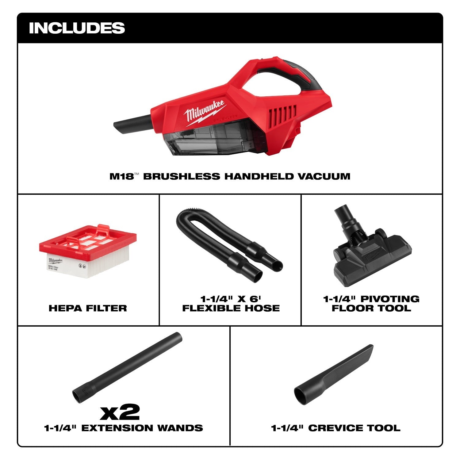 Milwaukee 0892-20 M18 Brushless Handheld Vacuum 5.0Ah Kit
