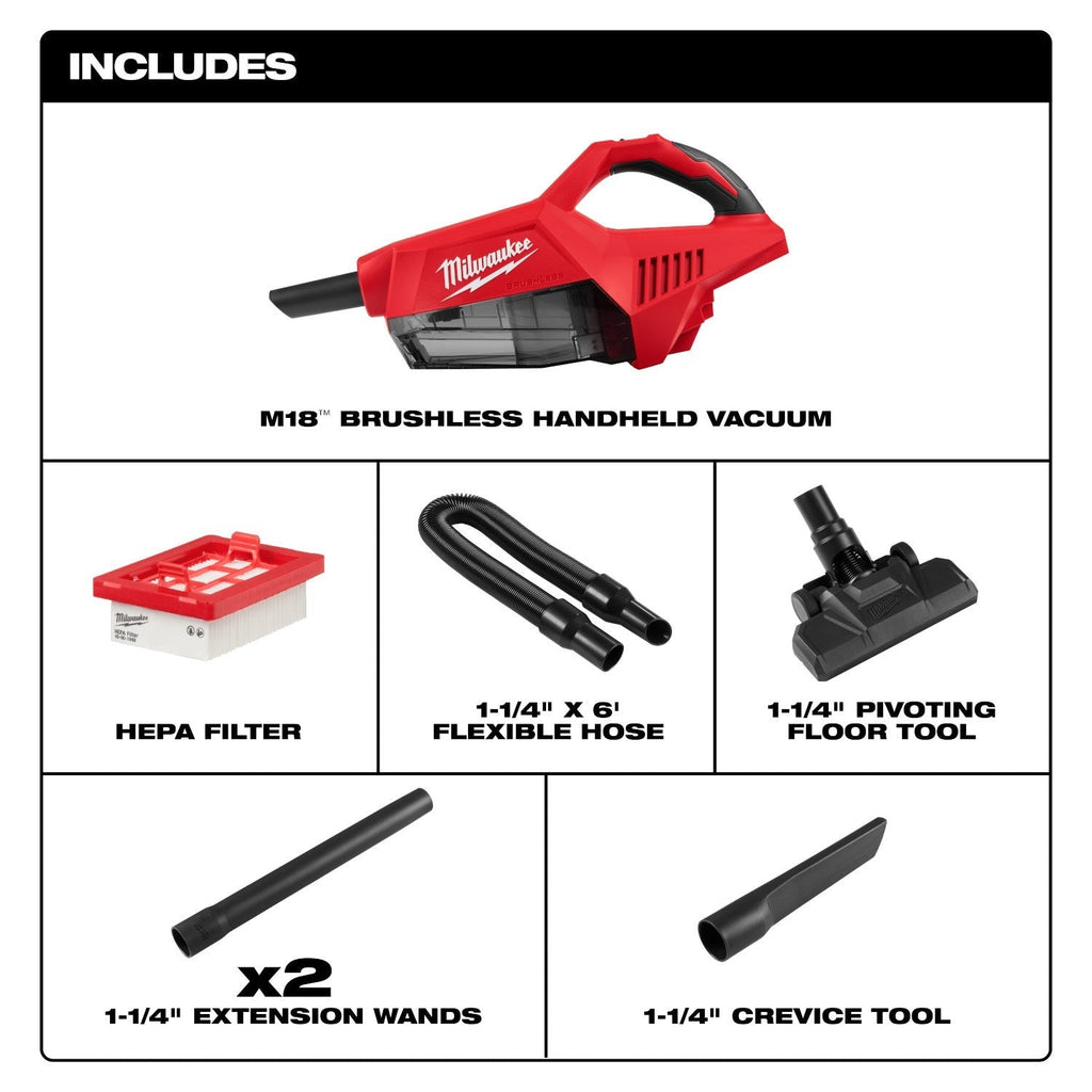 Milwaukee 0892-20 M18 Brushless Handheld Vacuum w/ M18 REDLITHIUM 2.0Ah Compact Battery Pack
