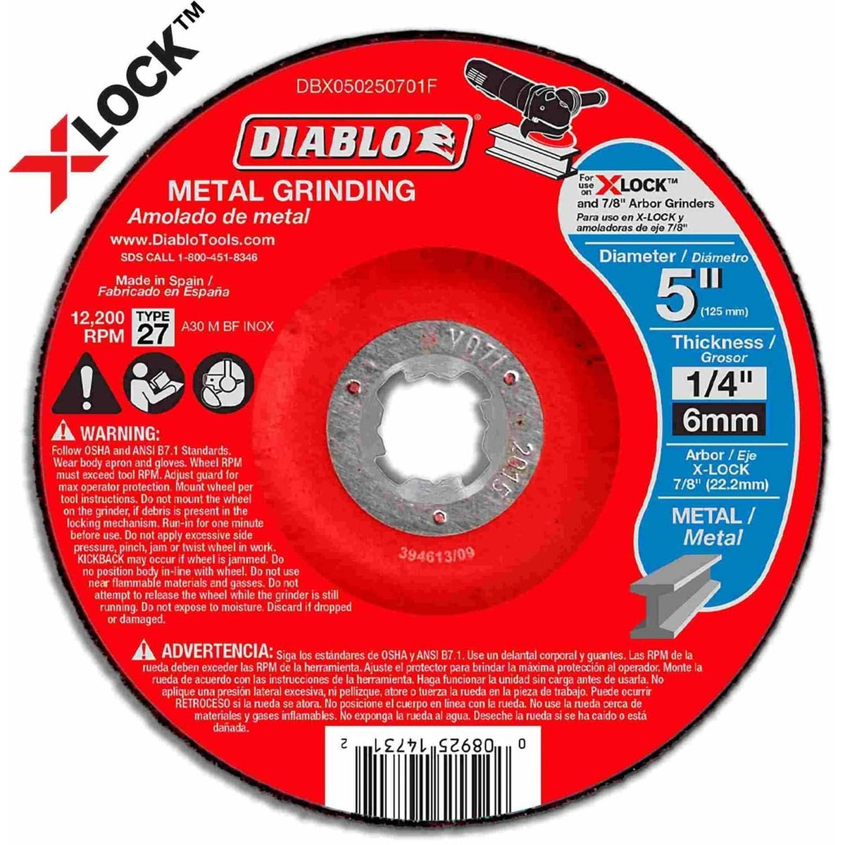 Diablo DBX050250701F 5 Inch Type 27 Metal Grinding Disc for X-Lock and All Grinders