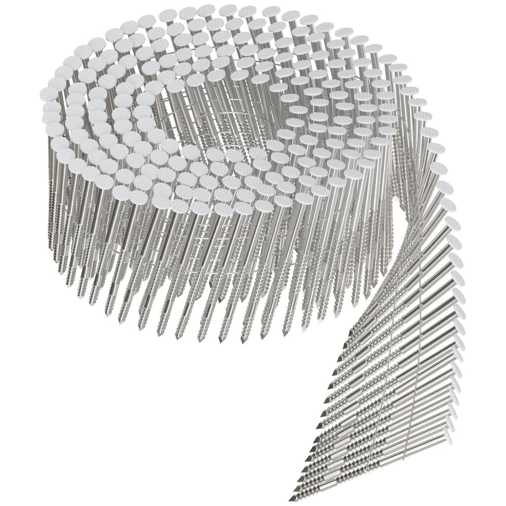 Simpson Strong-Tie S13A200CWH 15° Wire Coil, Painted Full Round Head, Ring-Shank Nail, 2-in. x .092-in. Type 304, White, 3600-Pack