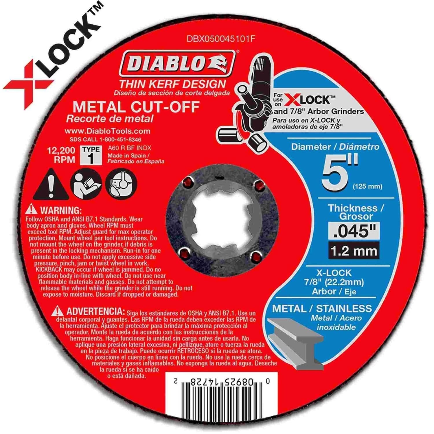 Diablo DBX050045101F 5 Inch Thin Kerf Metal Cut-Off Disc for X-Lock and All Grinders