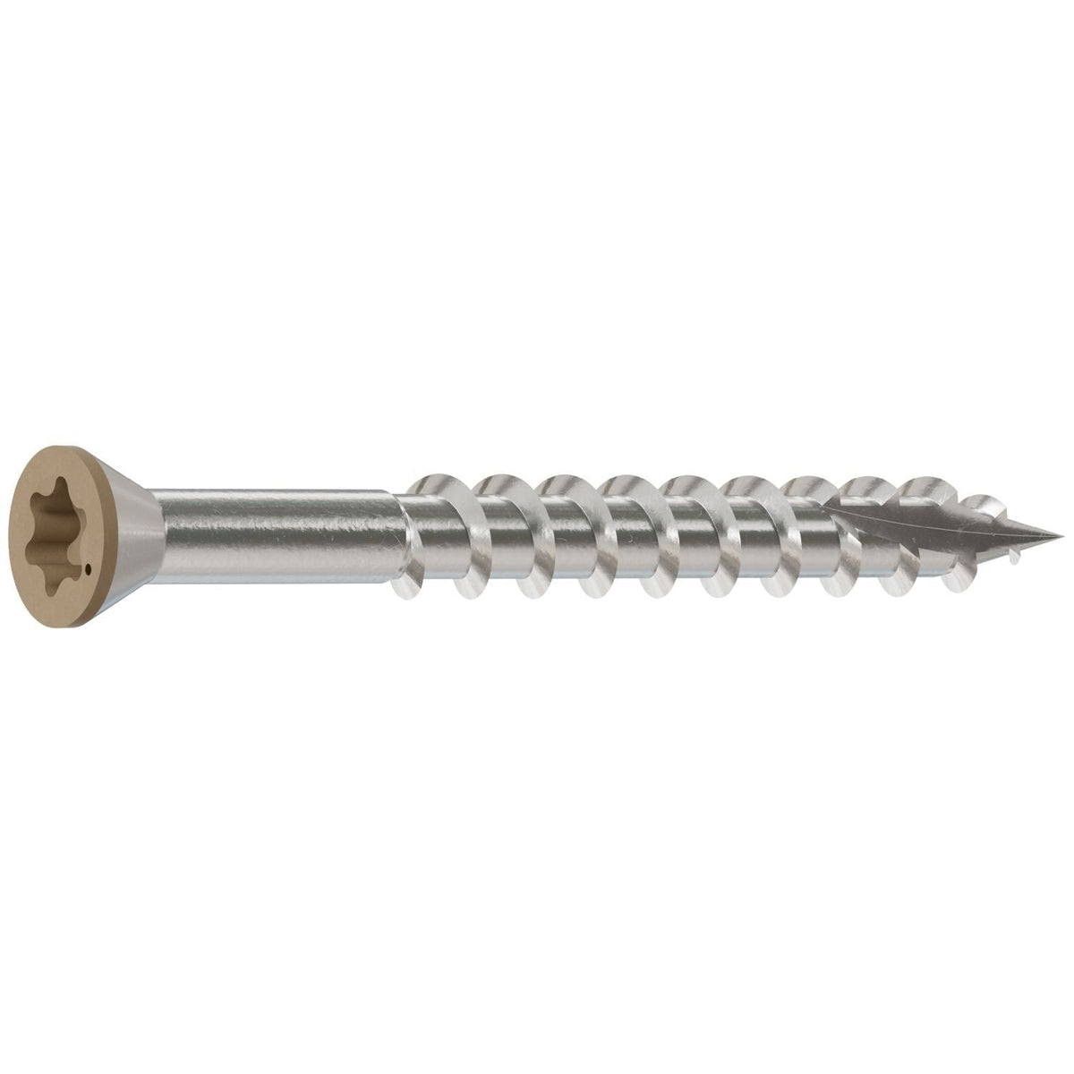 Simpson Strong-Tie T07162FT70TN Trim-Head Screw, 6-Lobe Drive, #7 x 1-5/8-in. T-15 Type 316, Tan, 70-Pack
