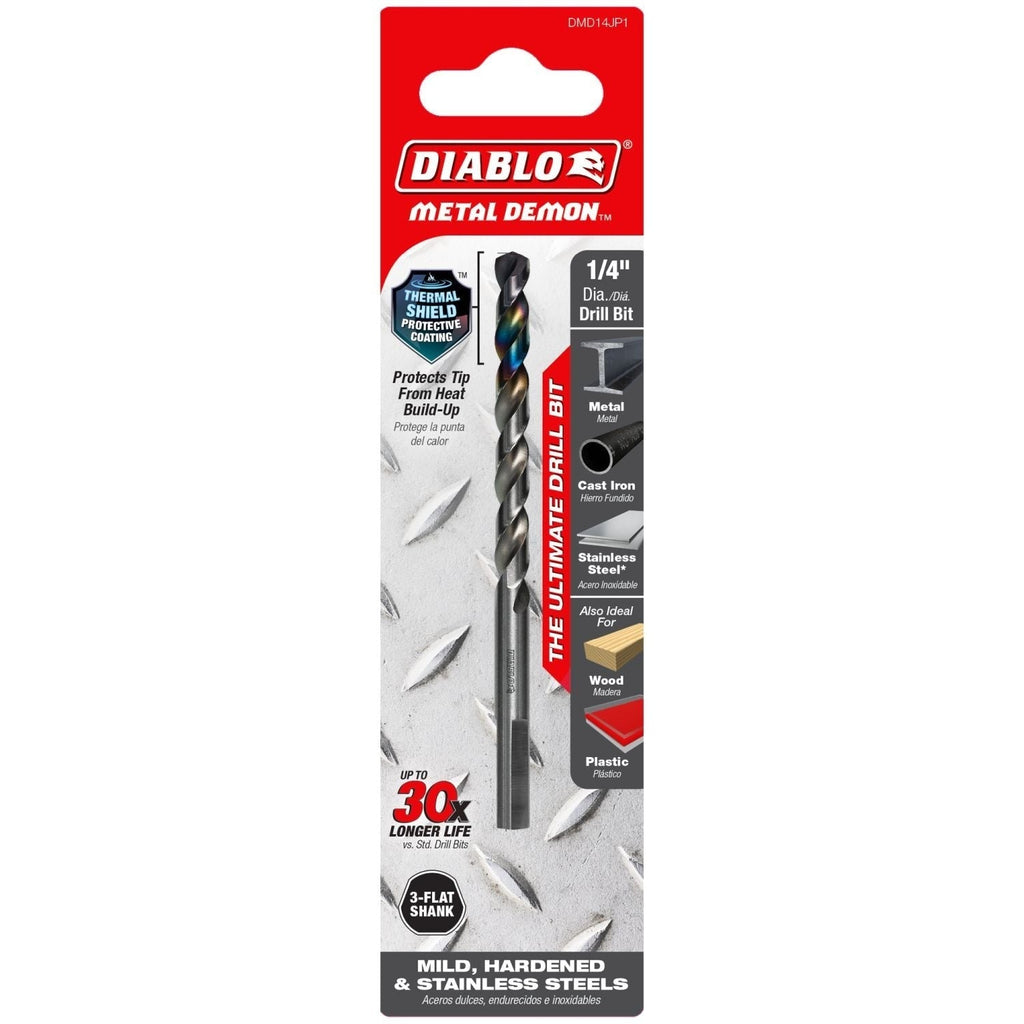 Diablo DMD14JP1 1/4-in. Metal Demon Drill Bit for Mild, Hardened and Stainless Steels