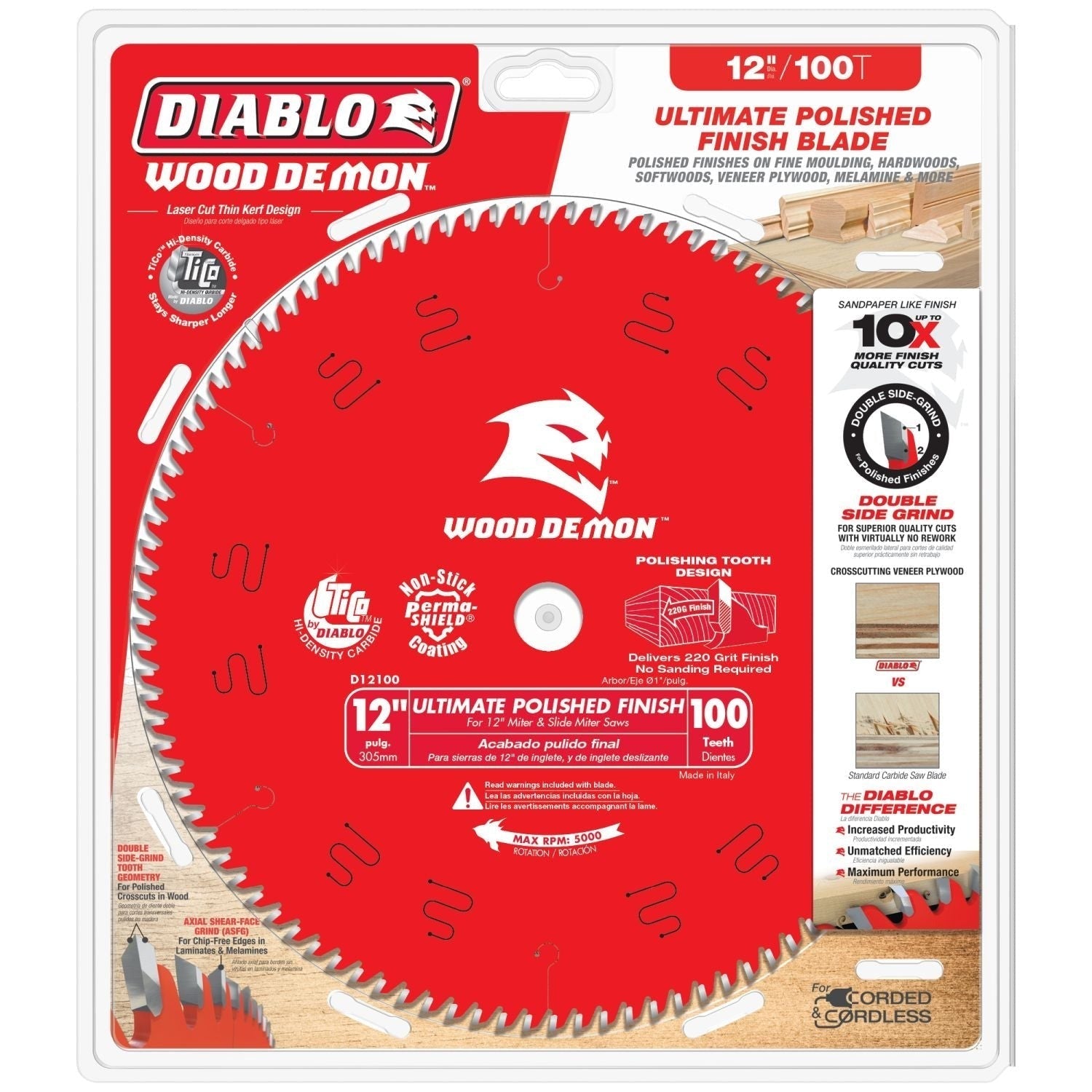 Diablo D12100X 12-in. x 100-Teeth Wood Demon Ultimate Polished Finish Saw Blade for Wood