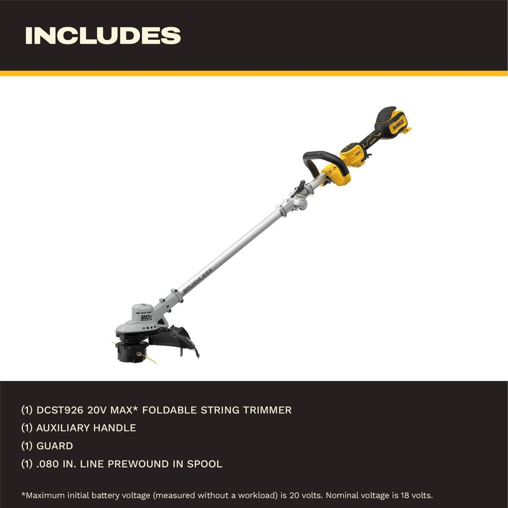 DeWALT DCST926B 20V MAX Brushless Cordless Foldable String Trimmer, Tool Only