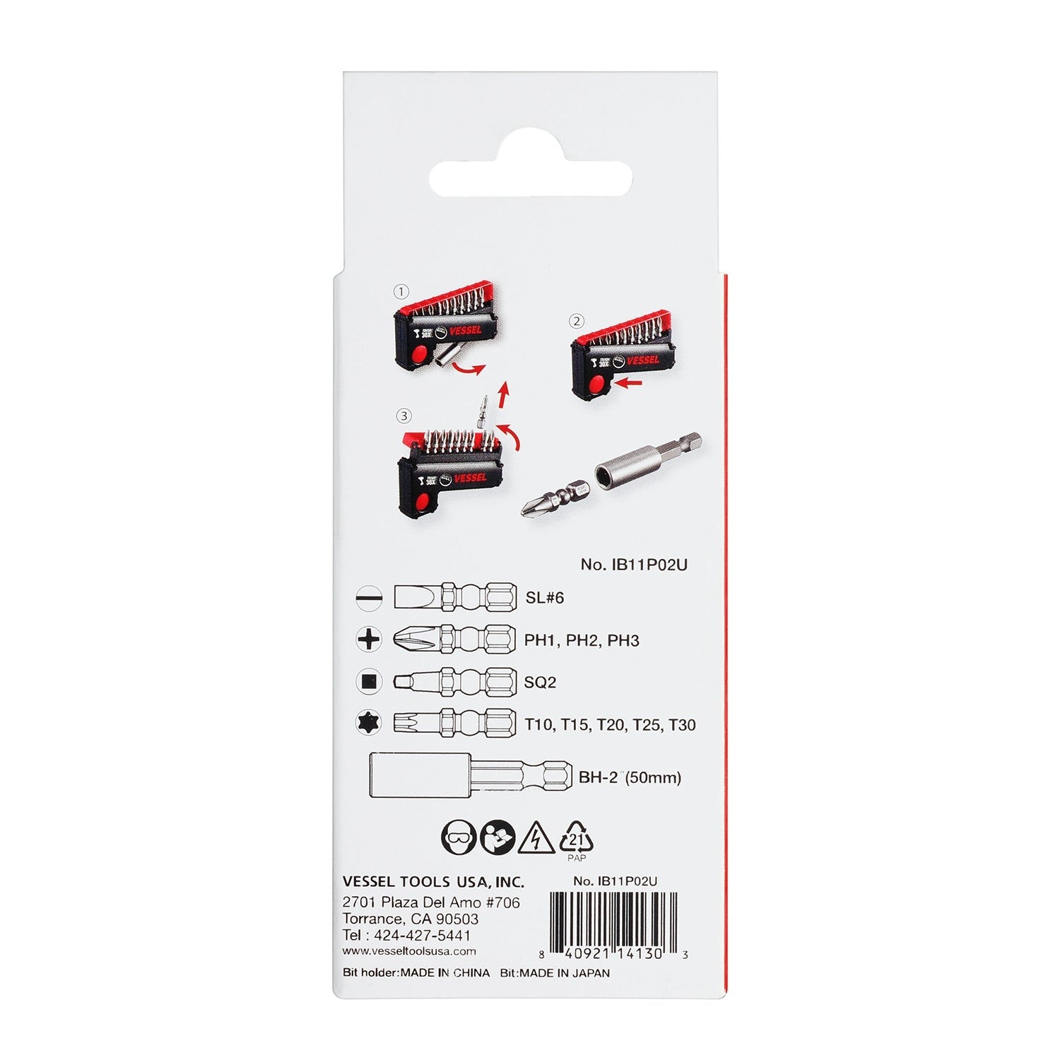 Vessel IB11P02U IMPACT BALL Torsion Bit 10+1 -Piece Set in POP-UP CASE