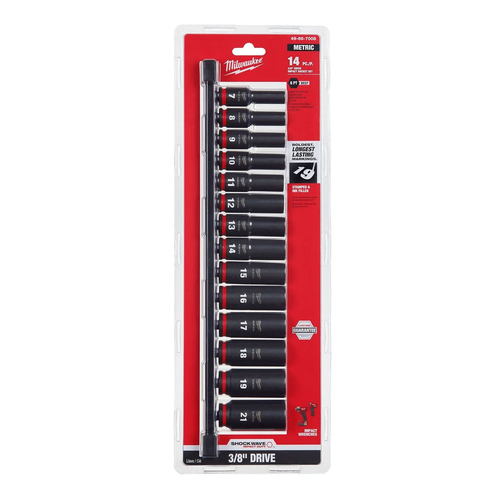 Milwaukee 49-66-7008 14-Piece SHOCKWAVE 3/8-Inch Drive Metric Deep 6-Point Impact Duty Socket Set