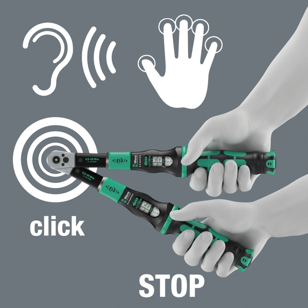 Wera Click-Torque Lock A 6 R/L Torque Wrench, Adjustable, Torque Lock Function, Continuous Bit Mounting (1/4-in.), 2.5-25 Nm, 1/4-in.x2.5-25 Nm