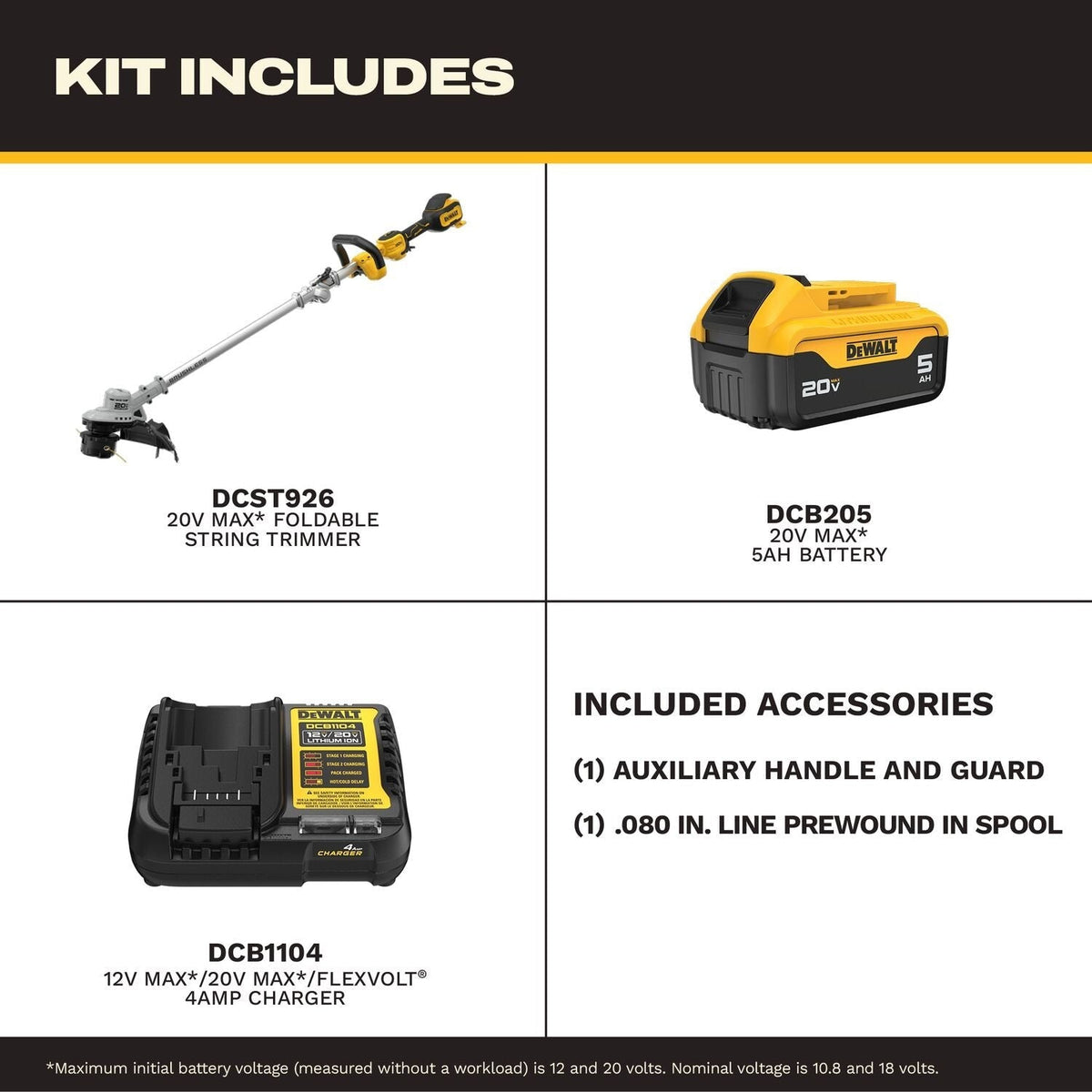 DeWALT DCST926P1 20V MAX Brushless Cordless Foldable String Trimmer 5.0Ah Kit