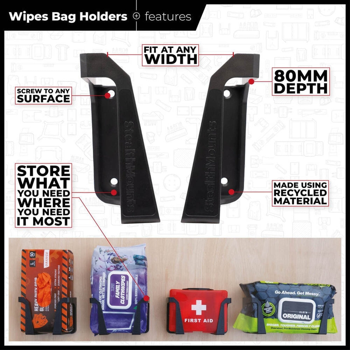 StealthMounts Wipe Holder Black, 2-Pack