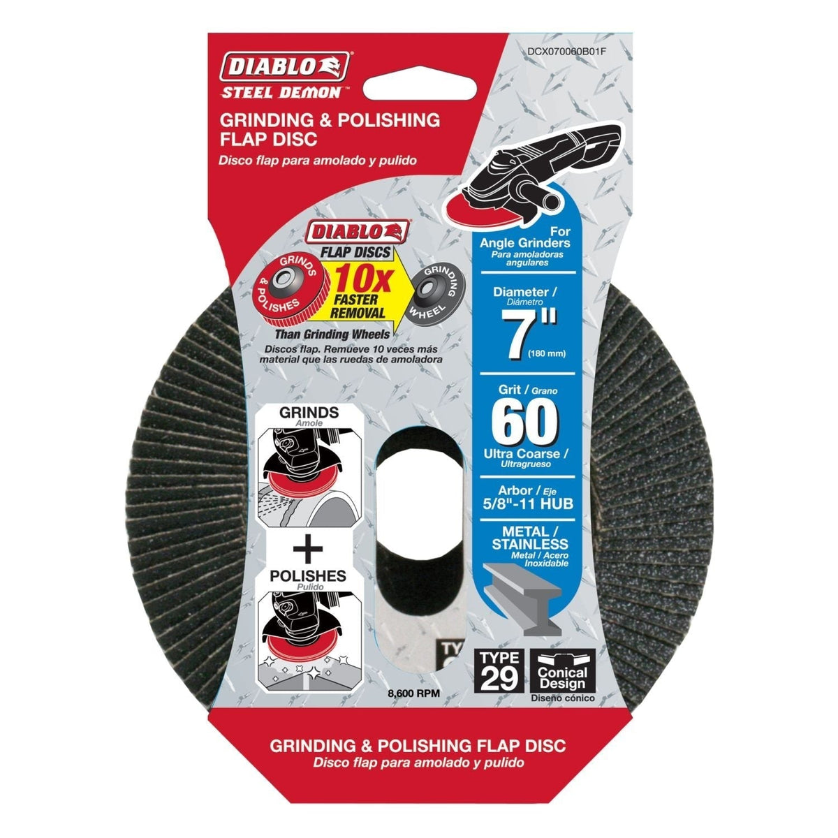 Diablo DCX070060B01F 7 Inch Steel Demon Flap Disc 60 Grit with Hub