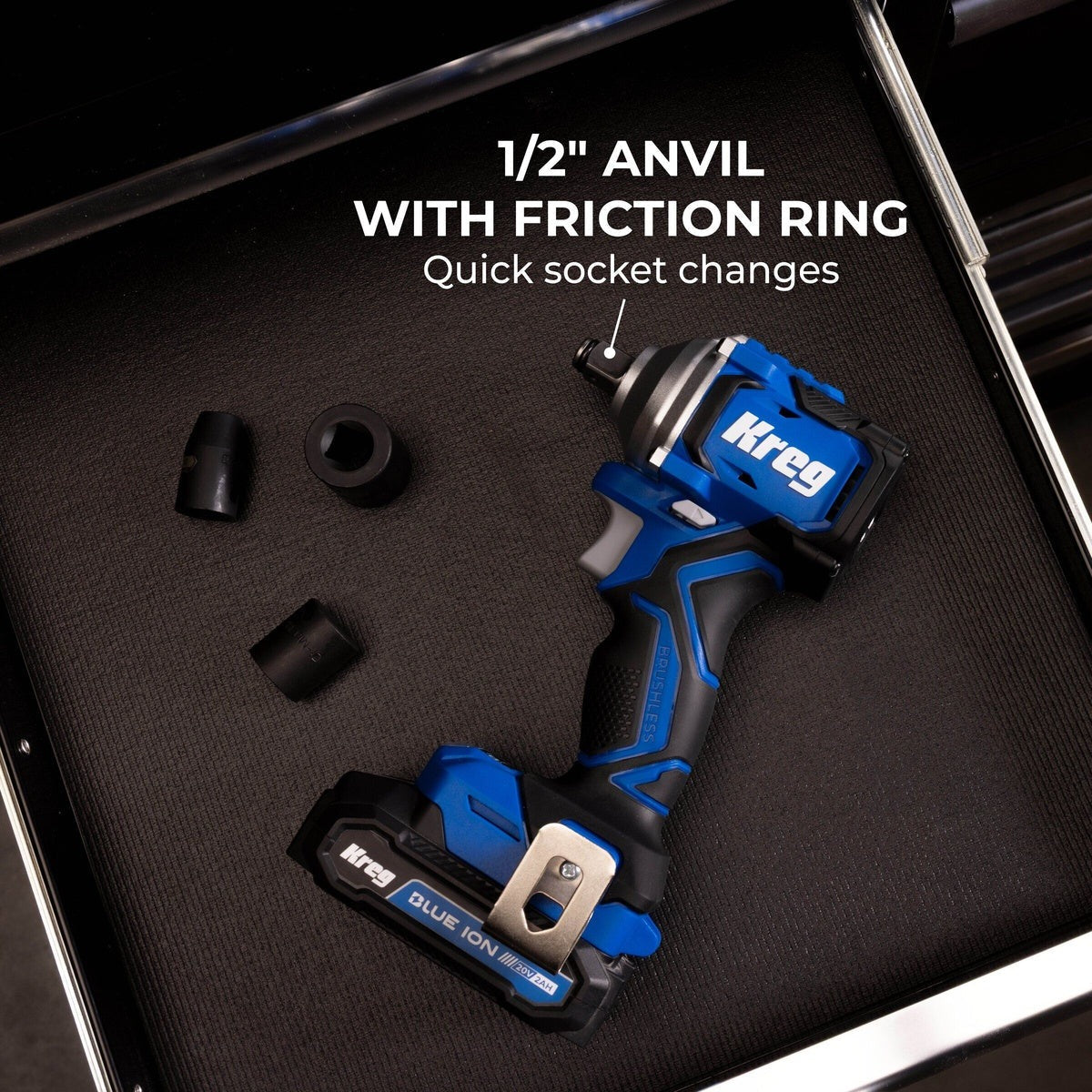 Kreg Ionic Drive 20V 1/2-in. Cordless Compact Impact Wrench, Tool Only (KPTCWR050B)