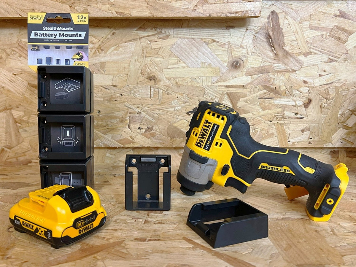 StealthMounts Battery Mounts for DeWALT 10.8V / 12V Black, 6-Pack