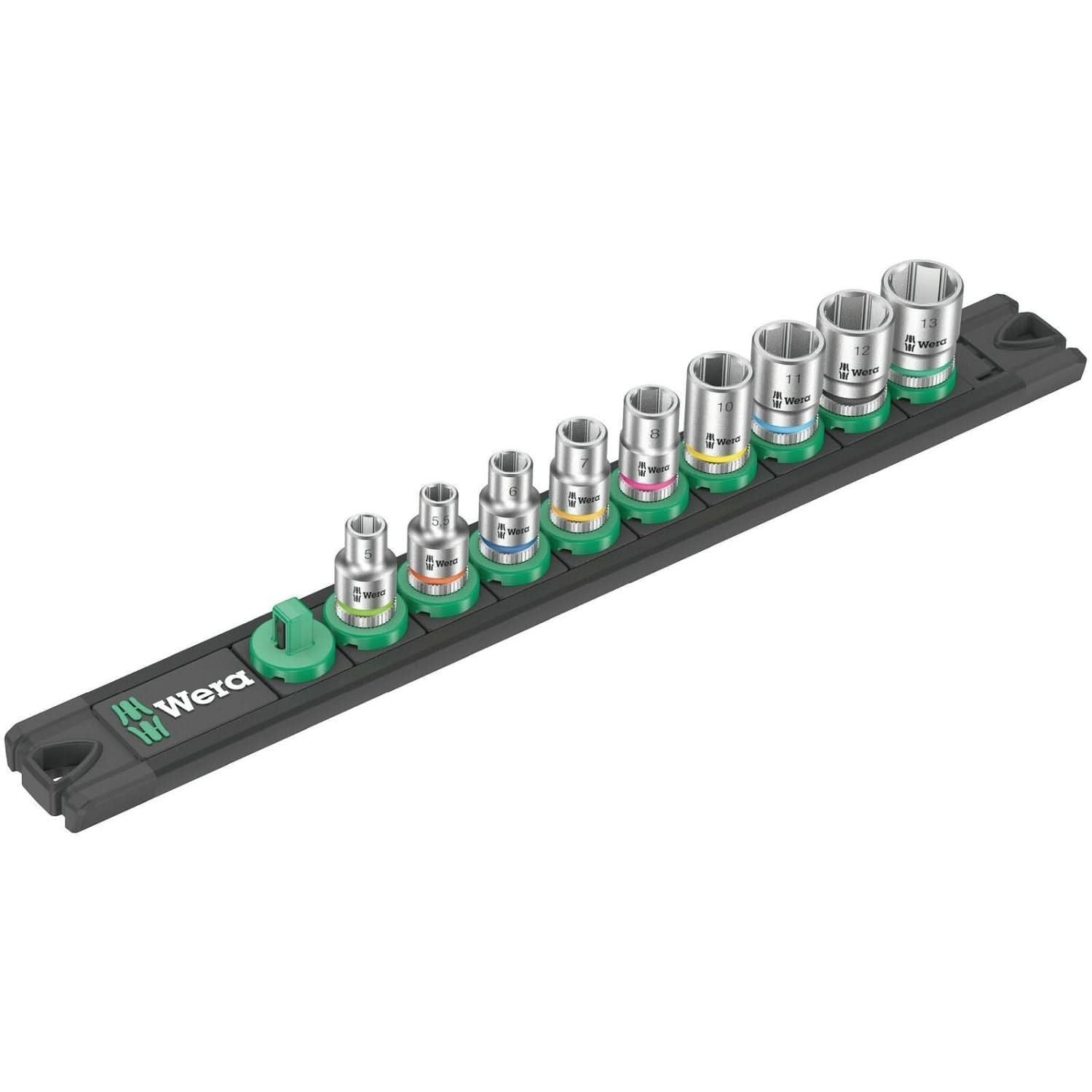 Wera Magnetic Socket Rail A 4 Zyklop Socket Set, 1/4-in. Drive, 9-Pieces