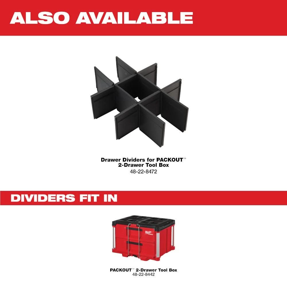 Milwaukee 48-22-8442 PACKOUT 2-Drawer Tool Box With PACKOUT Organizer SHOCKWAVE 100-Piece Impact Bit Set