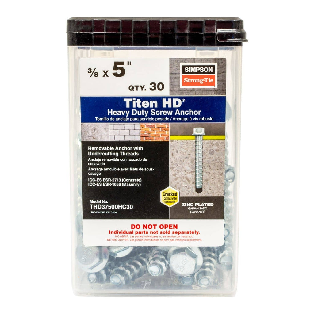 Simpson Strong-Tie THD37500HC30 Titen HD 3/8-in. x 5-in. Heavy-Duty Screw Anchor, 30-Pack