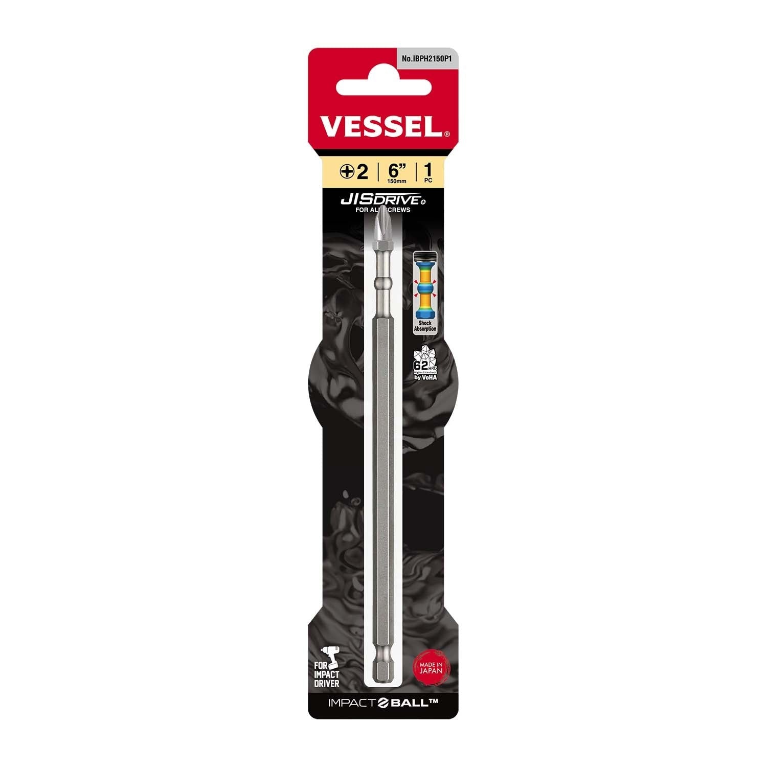 Vessel IBPH2150P1 Impact Ball Torsion Phillips #2 Bit, 1-Pack
