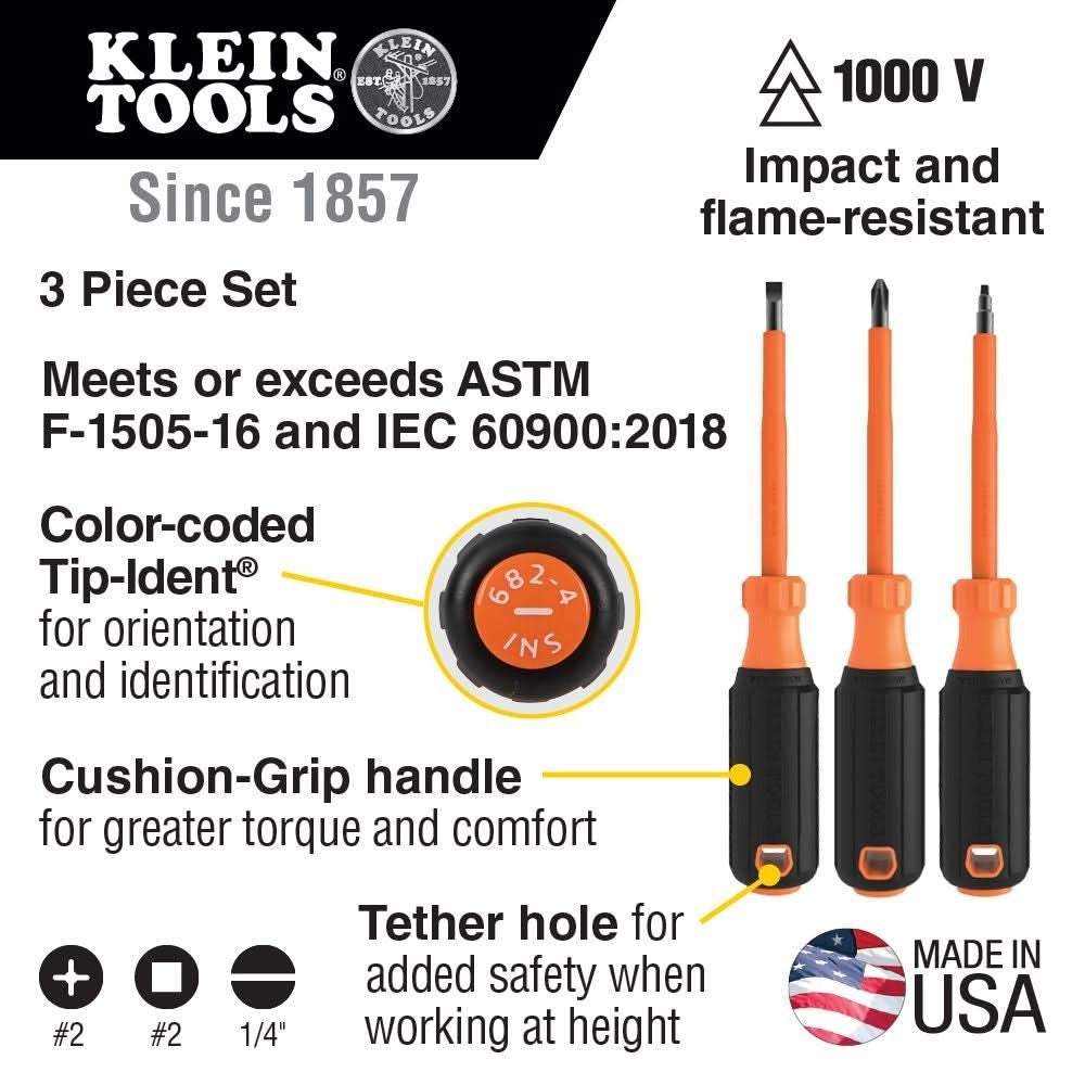 Klein Tools 6886INS Insulated Screwdriver, #1 Square Tip, 6-Inch Shank