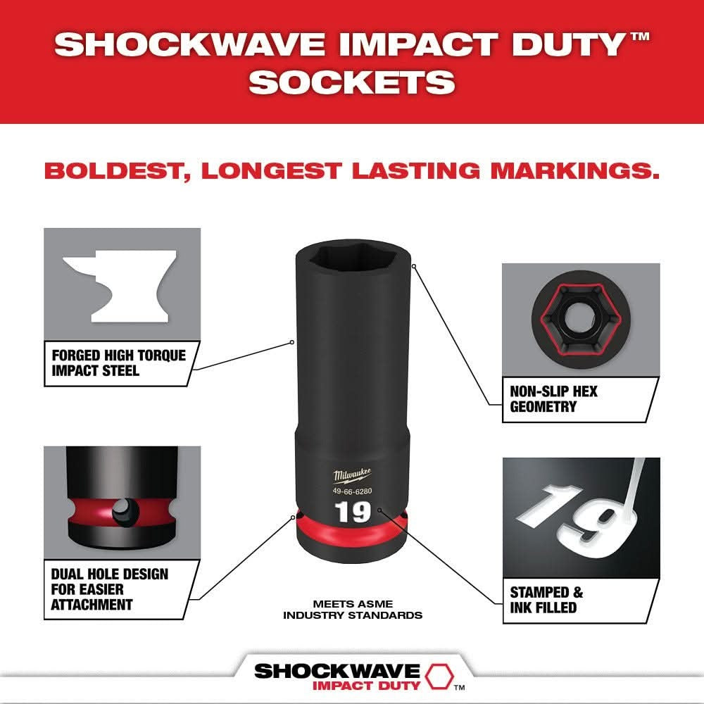 Milwaukee 49-66-7008 14-Piece SHOCKWAVE 3/8-Inch Drive Metric Deep 6-Point Impact Duty Socket Set