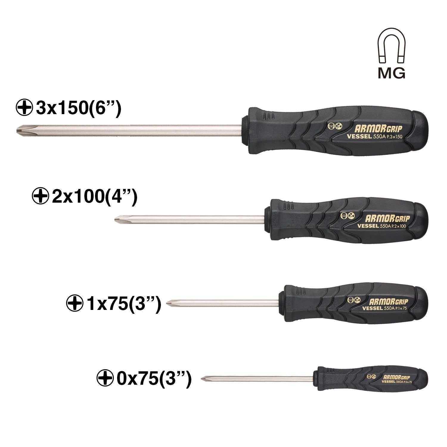 Vessel 550APH4PBU ARMOR GRIP Screwdriver 4-Piece Set