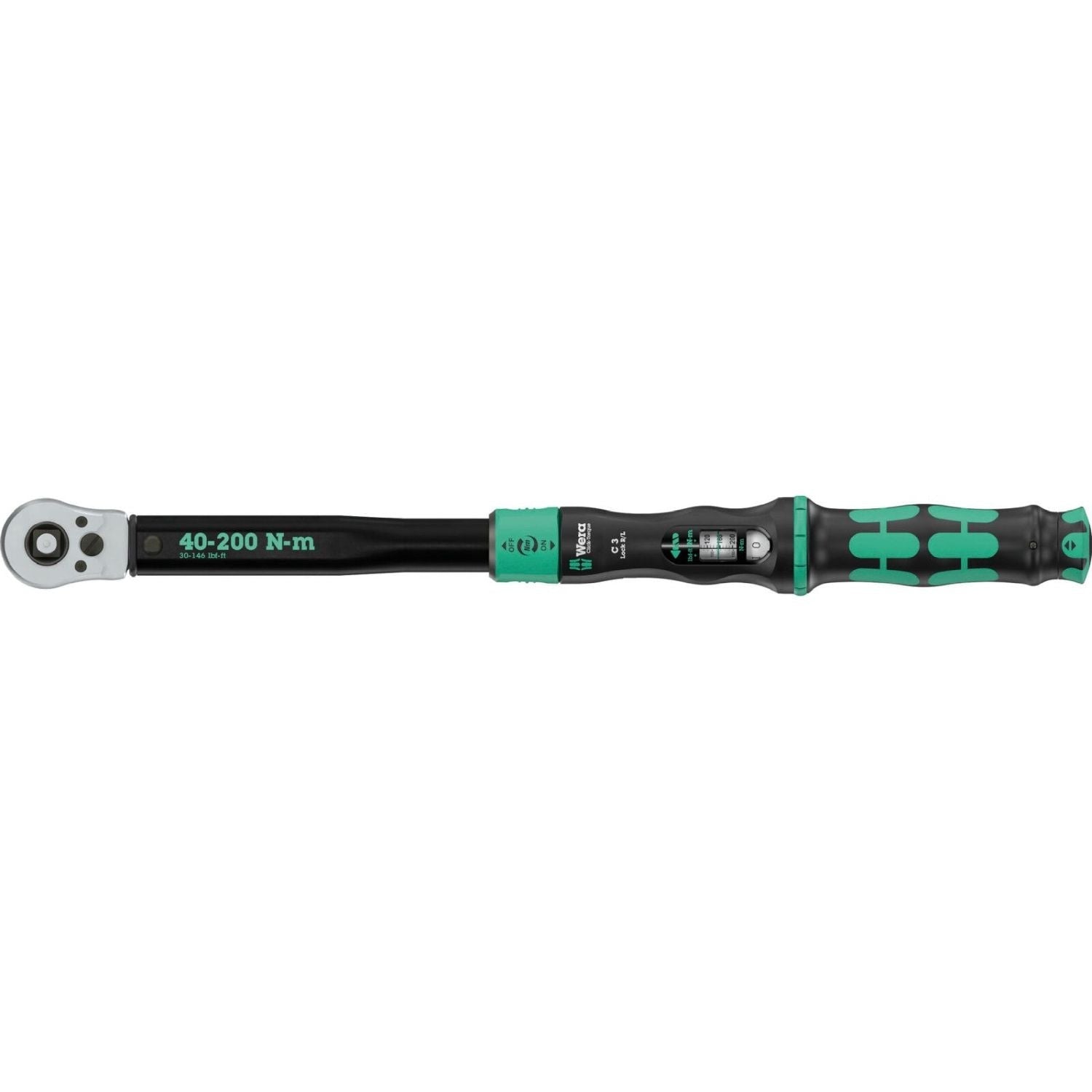 Wera Click-Torque Lock C 3 R/L Torque Wrench, Adjustable, Torque Function, Square Head Insert (1/2-in.), Clockwise/Counterclockwise Torque Operation, 40-200 Nm, 1/2-in.x40-200 Nm
