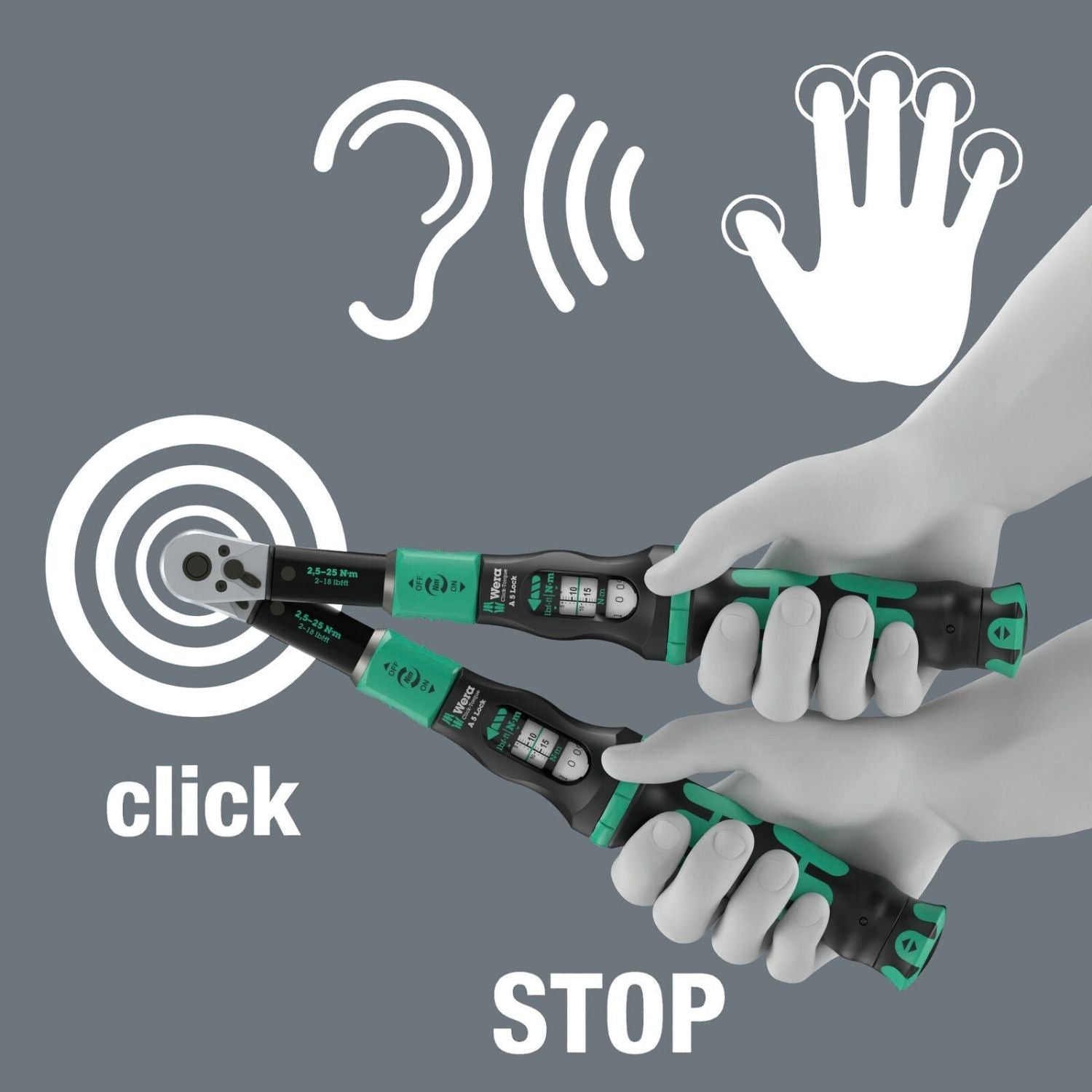 Wera Click-Torque Lock A 5 Torque Wrench, Adjustable, Torque Lock Function, Reversible Ratchet, Clockwise Torque Operation, 2.5-25 Nm, 1/4-in.x2.5-25 Nm