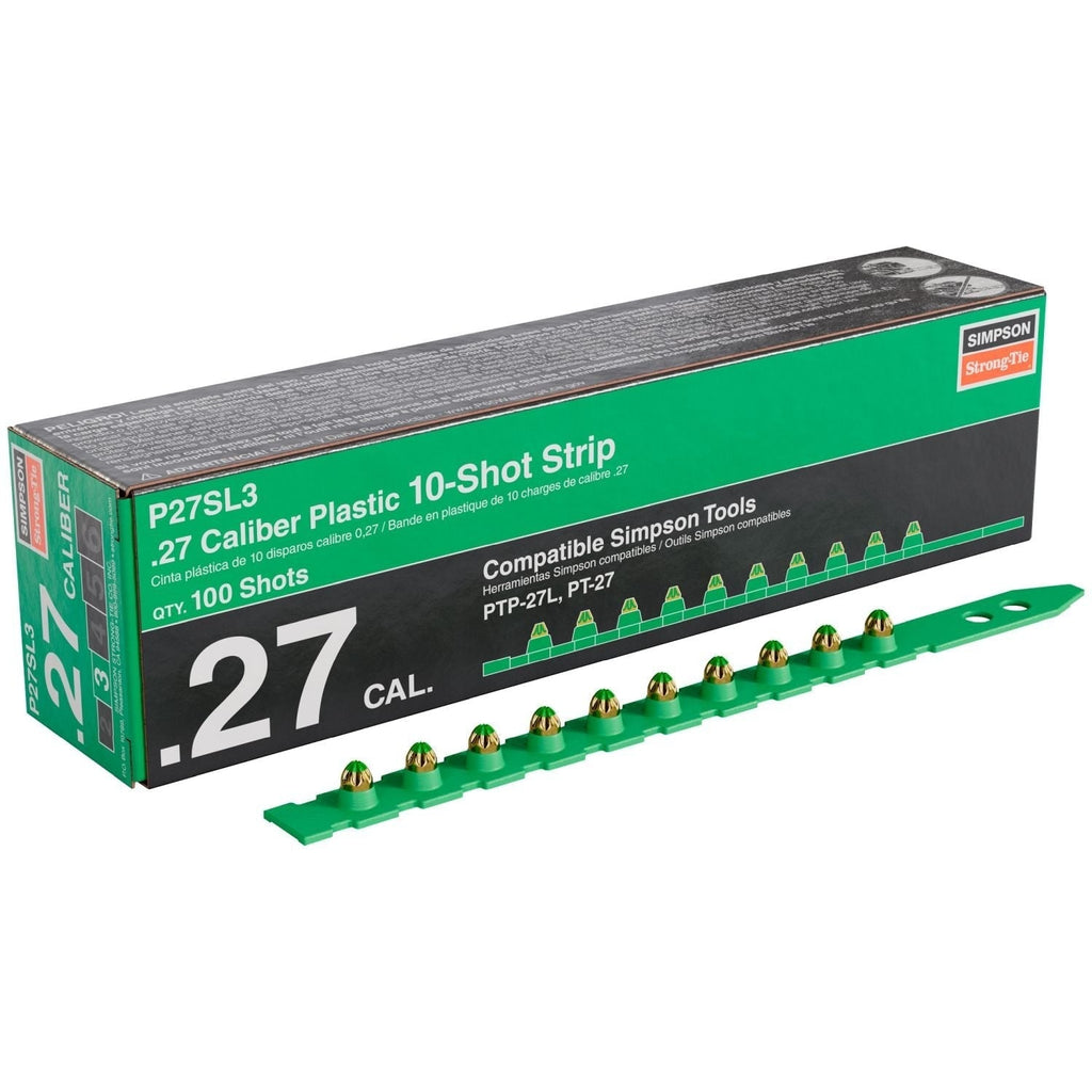 Simpson Strong-Tie P27SL3 P27SL 0.27-Caliber Plastic, 10-Shot Strip Loads, Green, 100-Pack
