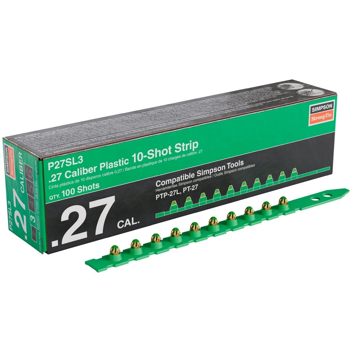 Simpson Strong-Tie P27SL3 P27SL 0.27-Caliber Plastic, 10-Shot Strip Loads, Green, 100-Pack