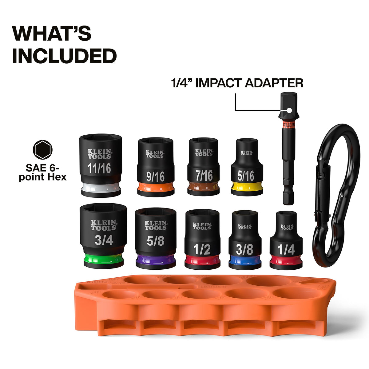 Klein 33809 Grab-And-Go Impact Socket Set, SAE, 10-Piece
