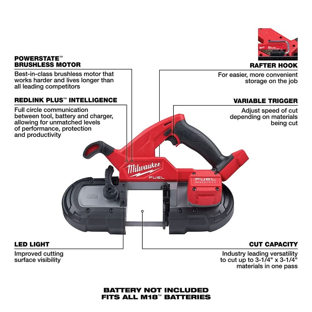 Milwaukee 2829-20 M18 FUEL Compact Band Saw with 5.0Ah Battery