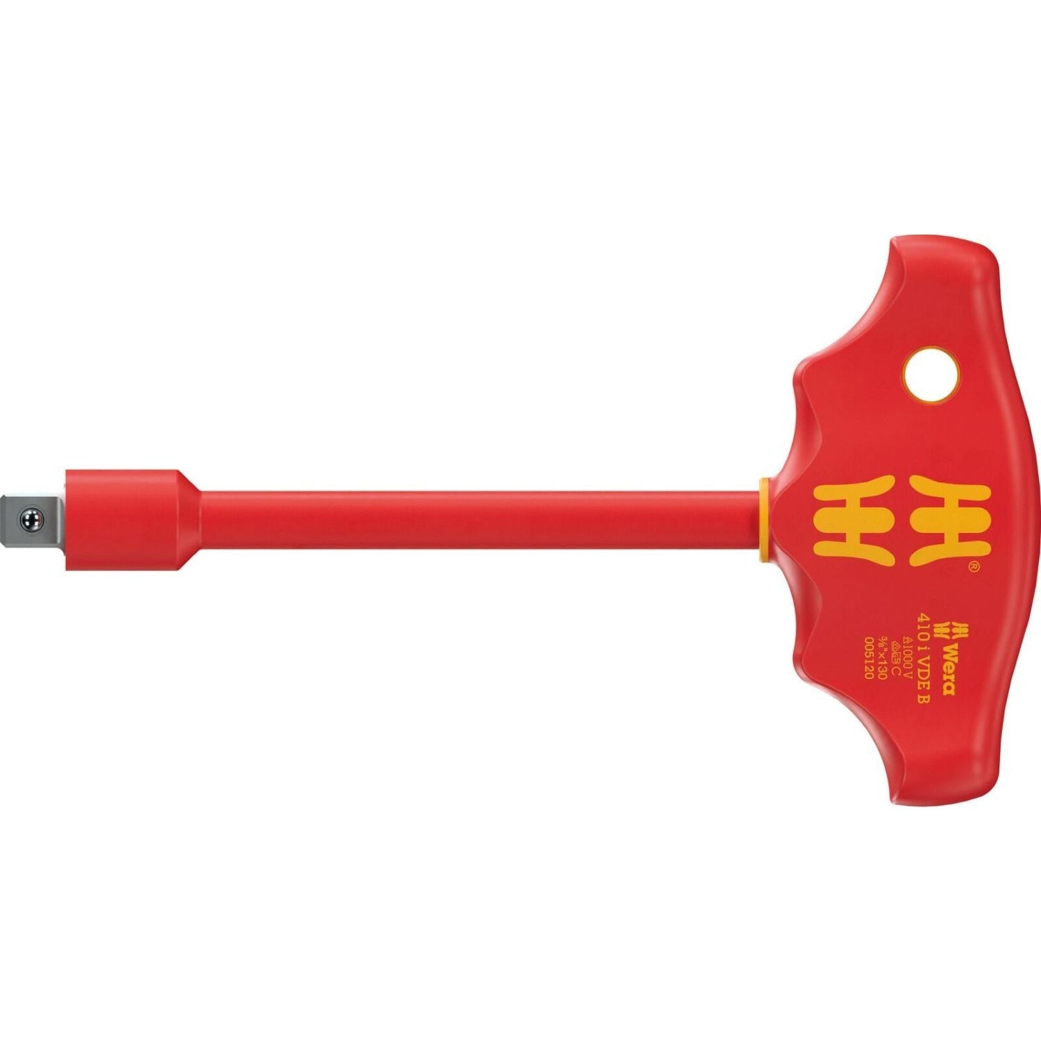 Wera 410 I VDE B Vde-insulated T-Handle Adapter Screwdriver For 3/8-in. Sockets, 3/8-in.x130-mm.