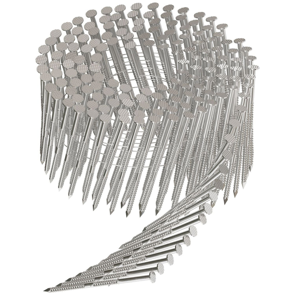 Simpson Strong-Tie S12A250PNB 15° Wire Coil, Full Round Head, Ring-Shank Decking/Framing Nail, 2-1/2-in. x .099-in. Type 304, 3600-Pack