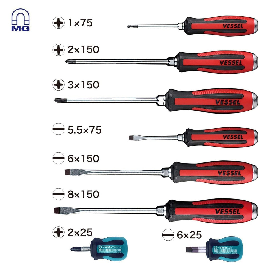Vessel 9308EVA MEGADORA JAWSFIT Tang-Thru Screwdriver 8-Piece Set (9308EVA)